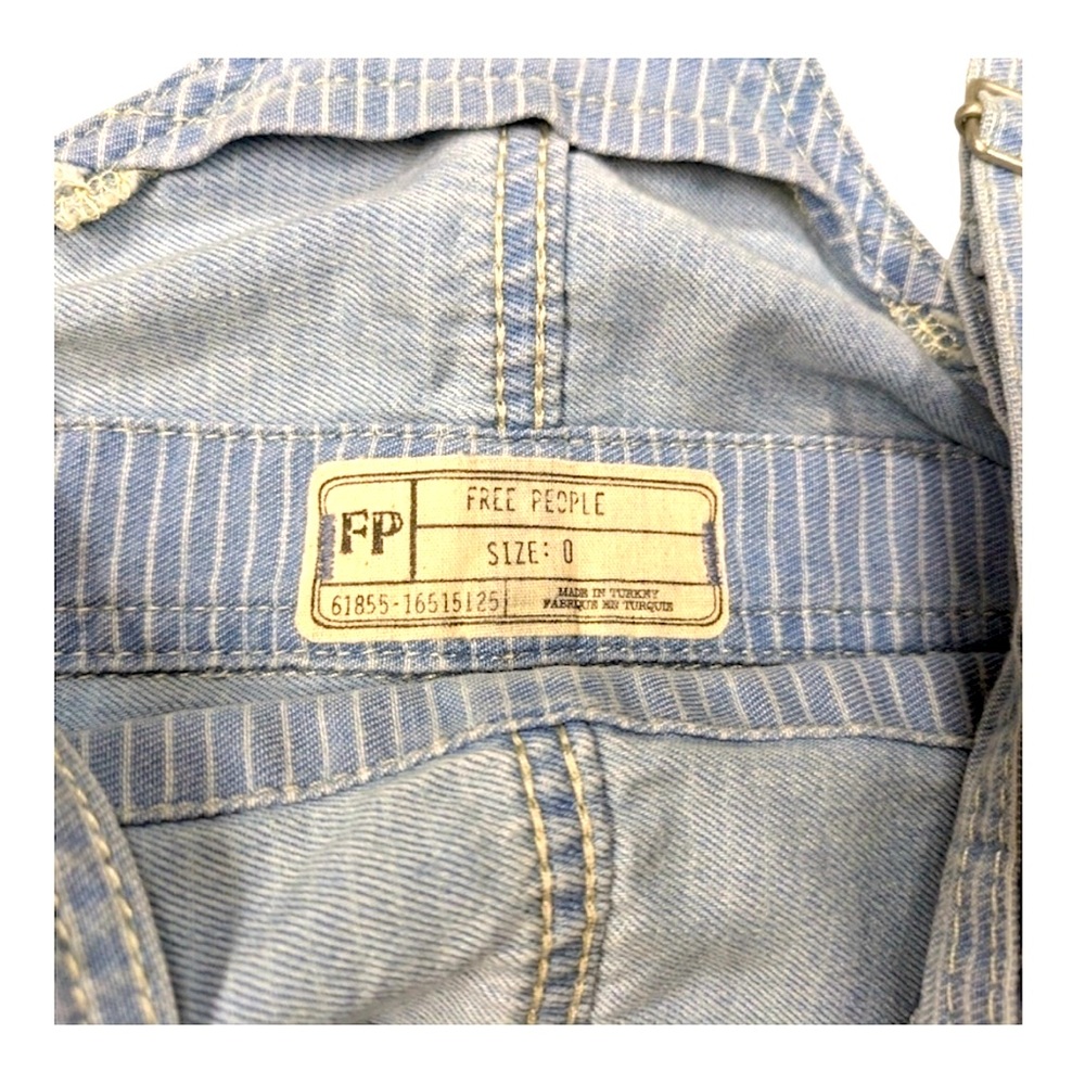 Free People Denim Stripe Fray Hem Mini Skirt Jumper Distressed Overalls- 24/ 0 - Picture 13 of 16